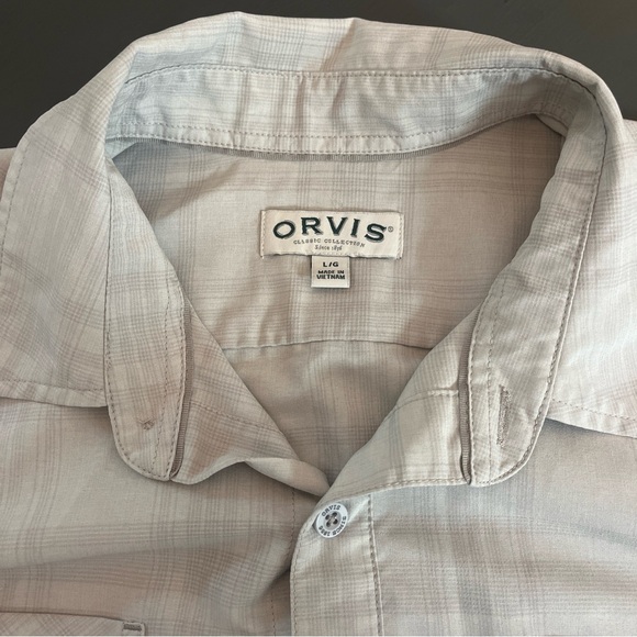 Orvis Classic Collection Shirt Mens Size L Button Up Short Sleeve Cream Plaid - Picture 3 of 7